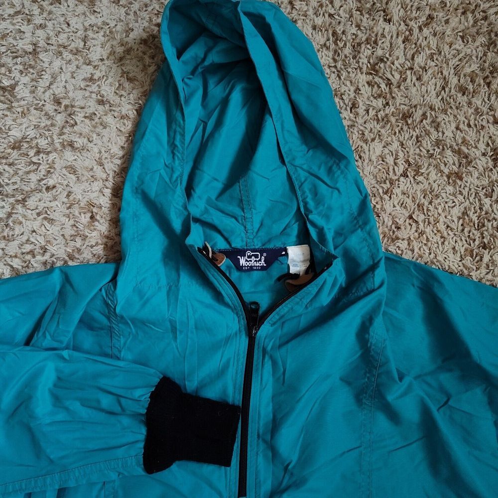 Woolrich Windbreaker Sz L Teal Long Sleeve Hooded Jacket
